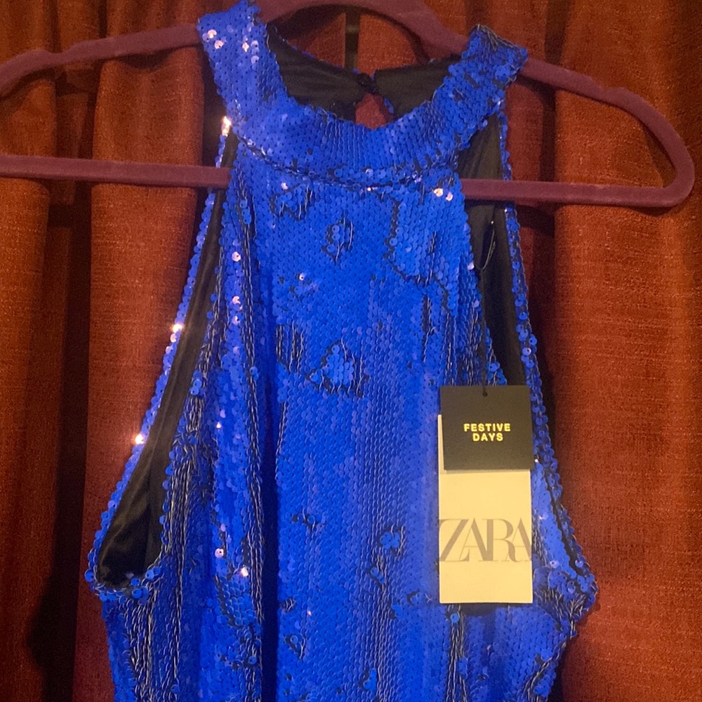 Zara Fitted Sequin Blue Dress